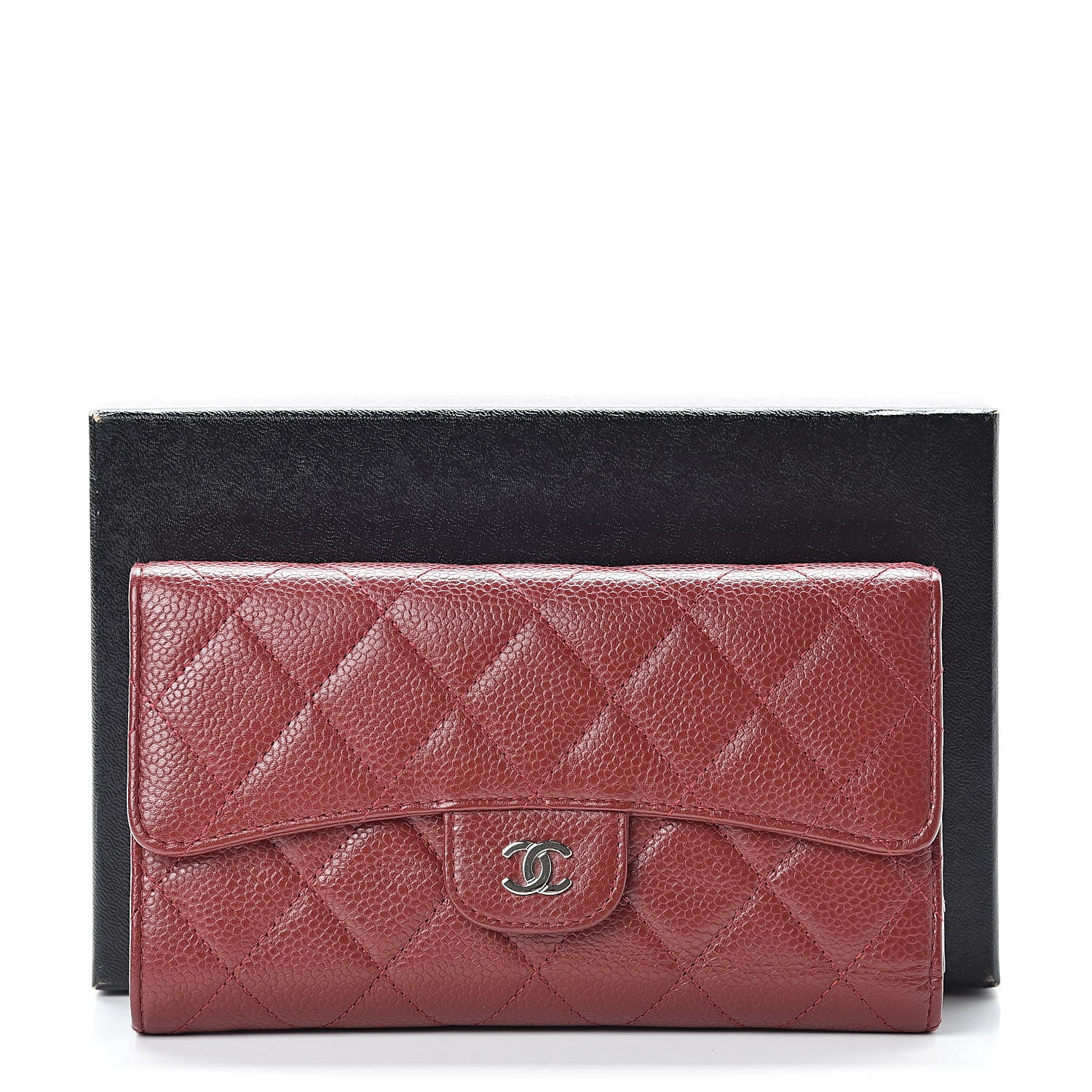 Chanel Caviar Quilted Large Flap Wallet Dark Red 9 of 9