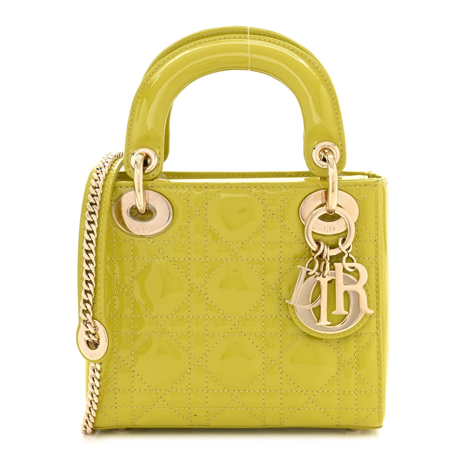 Christian Dior Patent Cannage Mini Lady Dior Lime Yellow 1 of 12