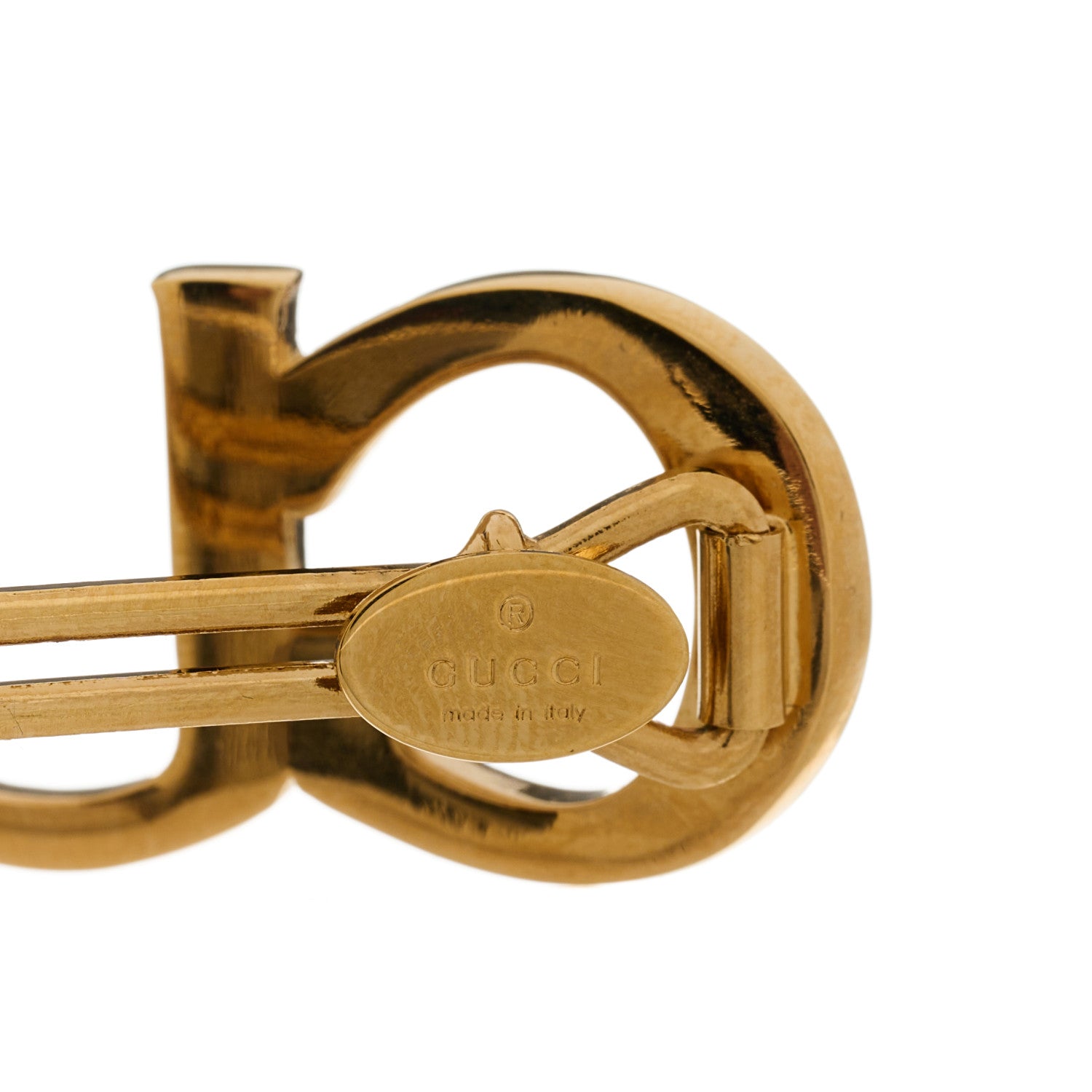 Gucci Metal Crystal Logo Hair Barrette Gold 4 of 4