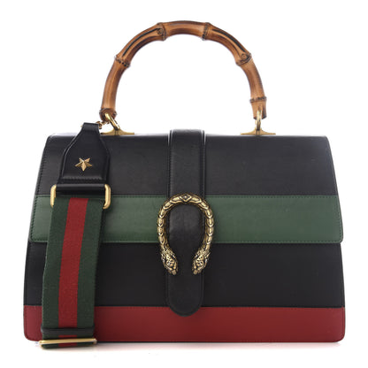 Gucci Calfskin Bamboo Web Large Dionysus Top Handle Bag Black Bright Evergreen Hibiscus Red 1 of 9