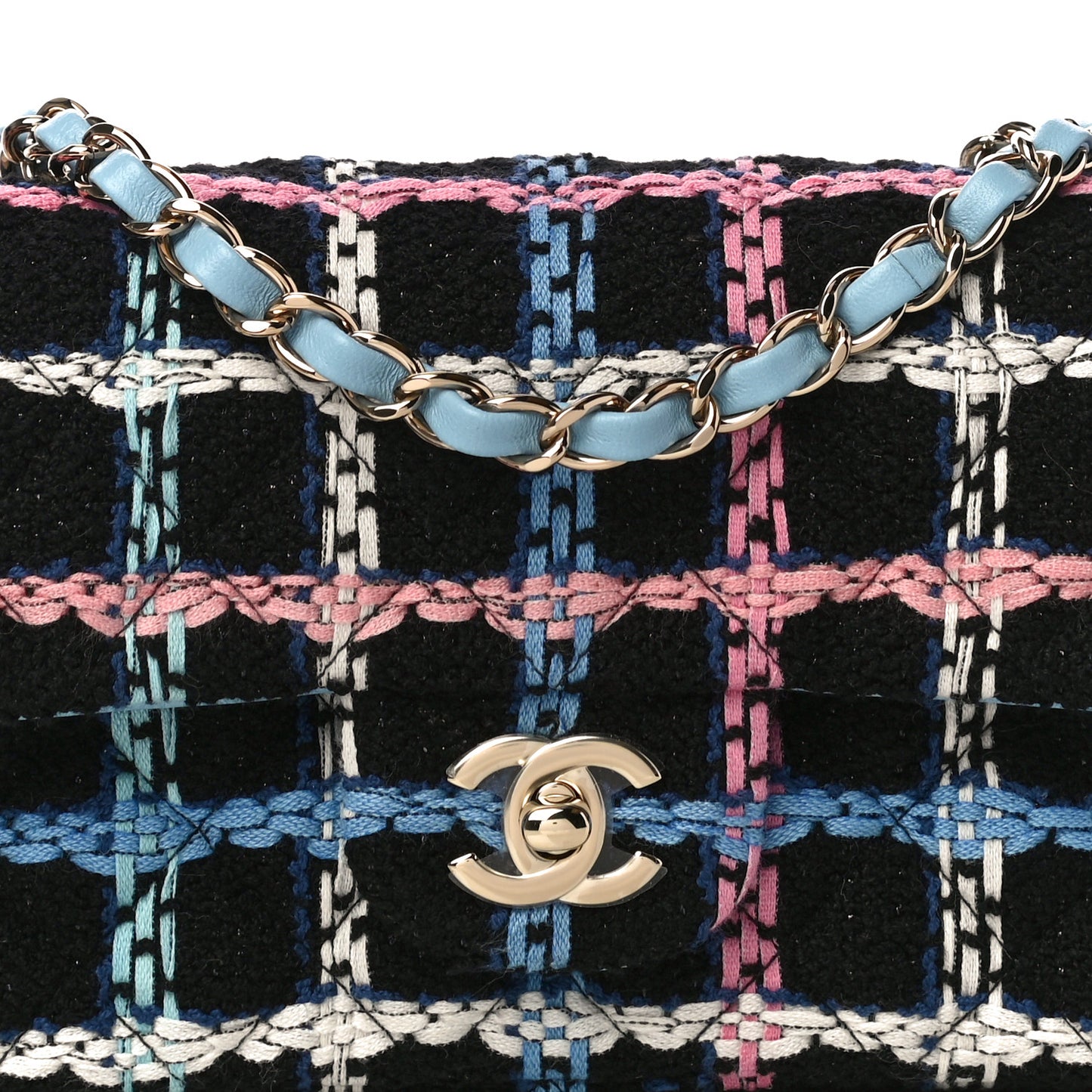 Tweed Quilted Mini Rectangular Flap Black Pink Blue Ecru