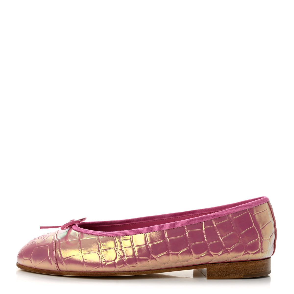 Chanel Iridescent Calfskin Crocodile Embossed Ballerina Flats 37 Pink 1 of 10