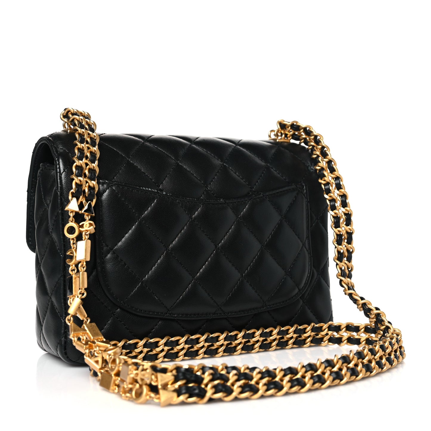 Lambskin Enamel Quilted Mini Flap Black