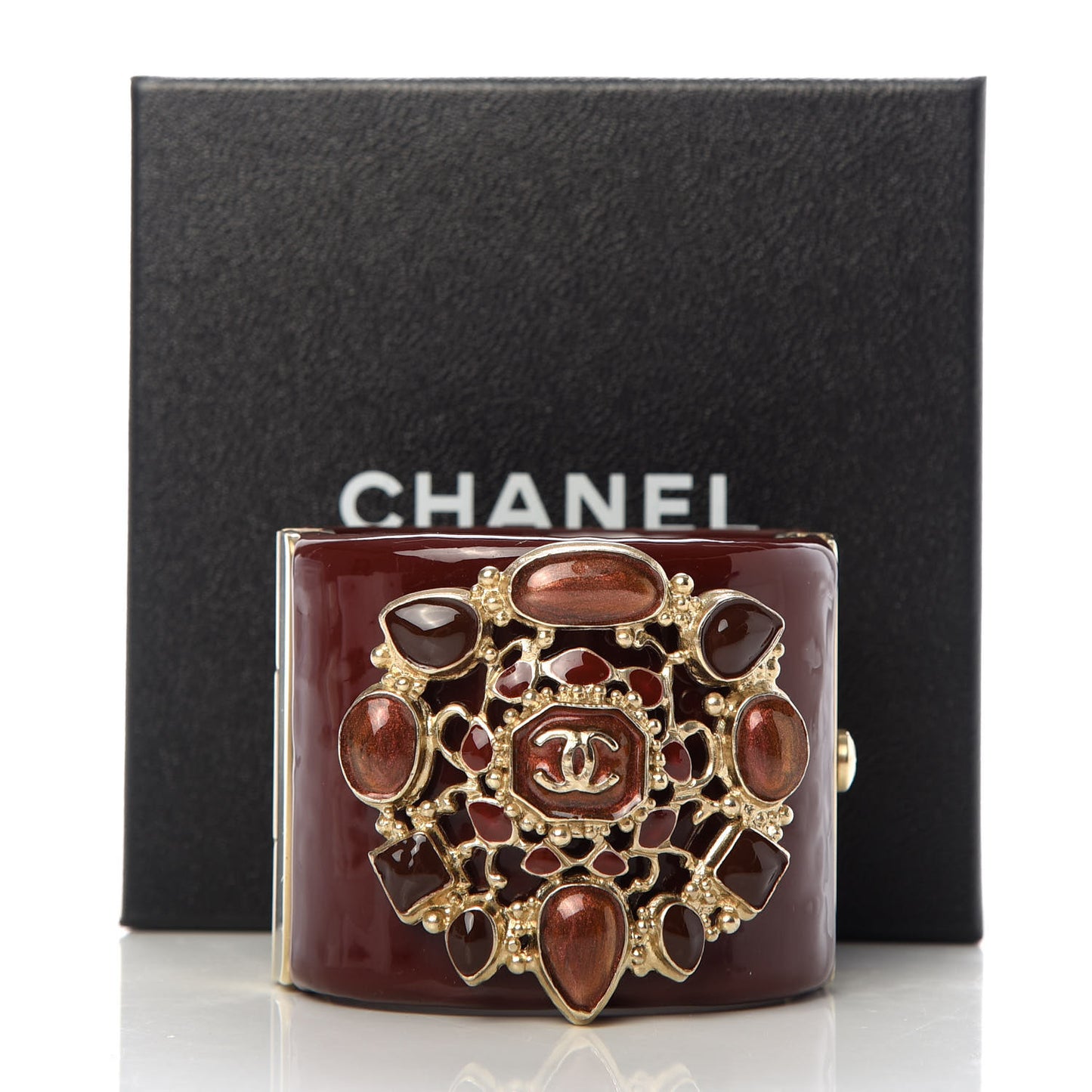 Resin Enamel Crystal CC Cabochon Cuff Burgundy