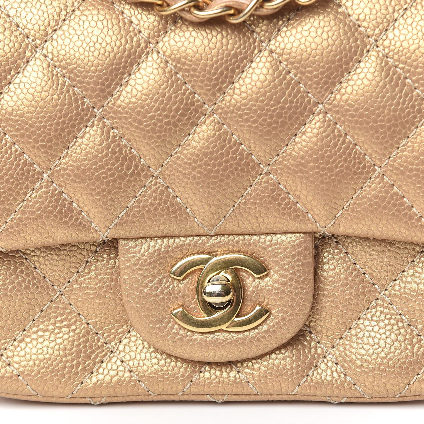 Metallic Caviar Quilted Mini Square Flap Gold