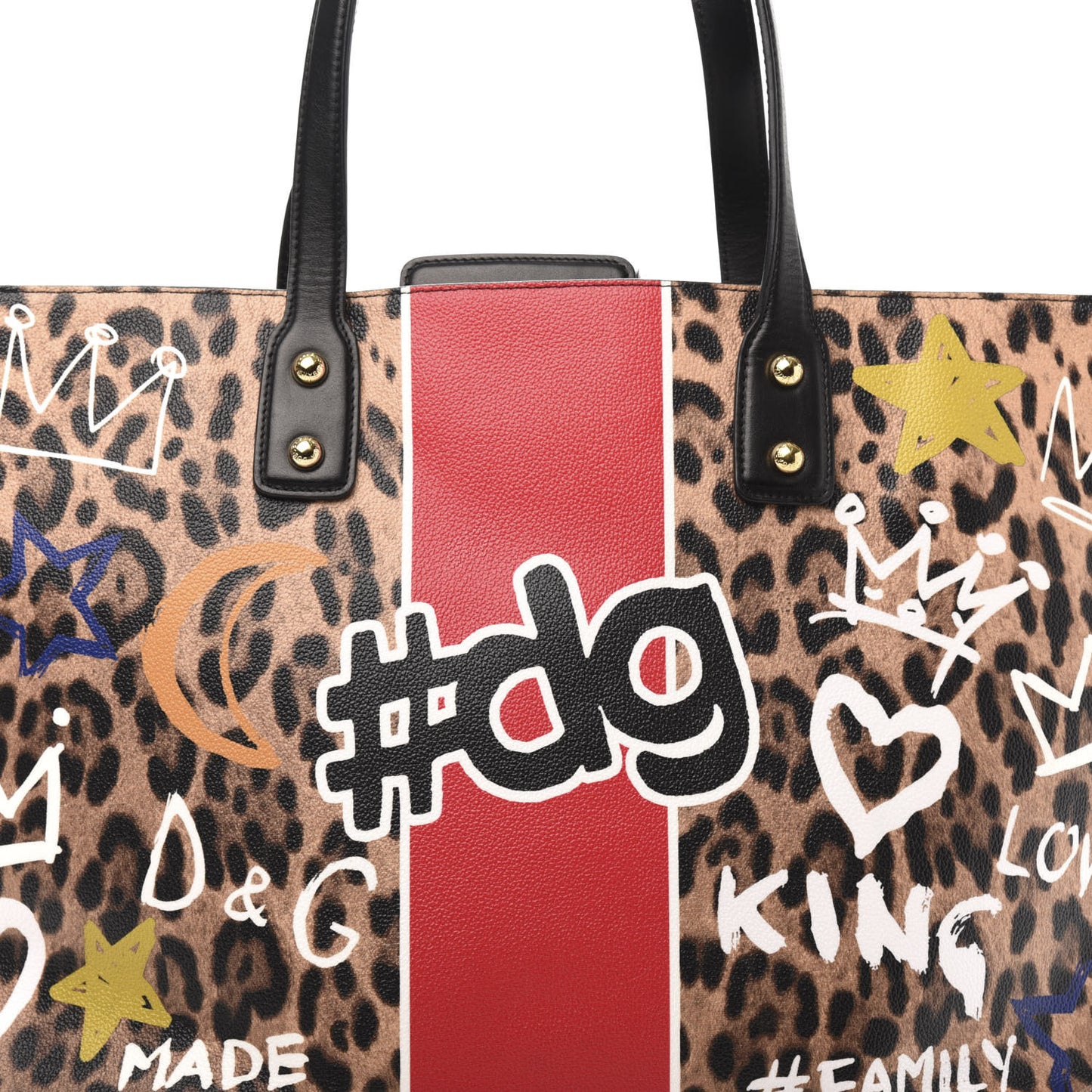 Calfskin Leopard Graffiti Print Beatrice Tote Black