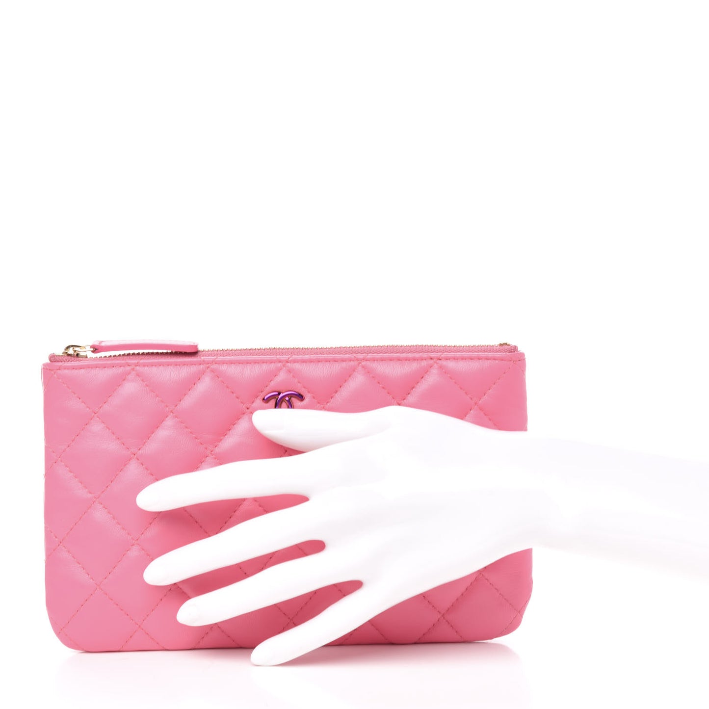Lambskin Quilted Zipped Pouch Pink Yellow