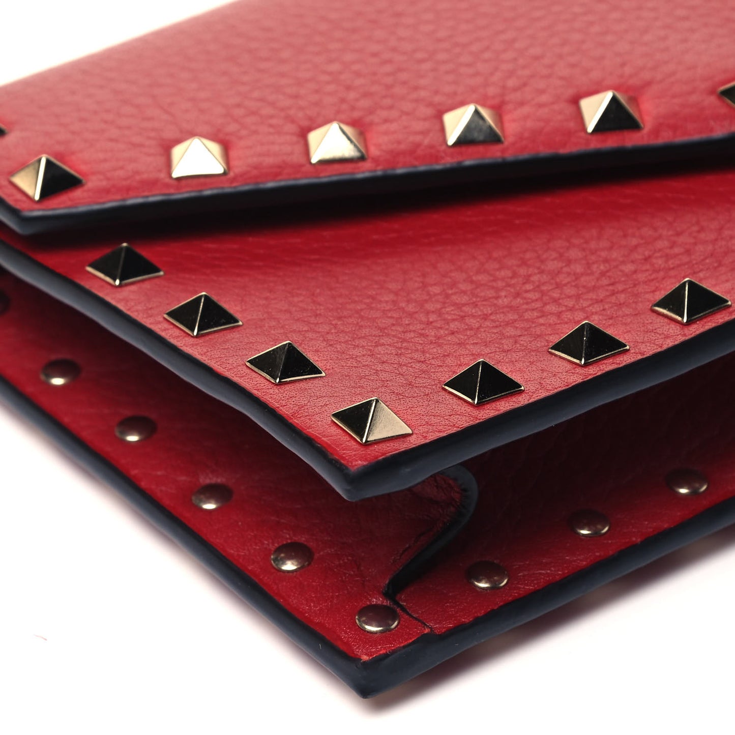 Pebbled Calfskin Rockstud Envelope Wallet on Chain Rubino