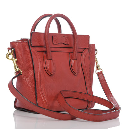 Celine Drummed Calfskin Nano Luggage Coquelicot 3 of 12