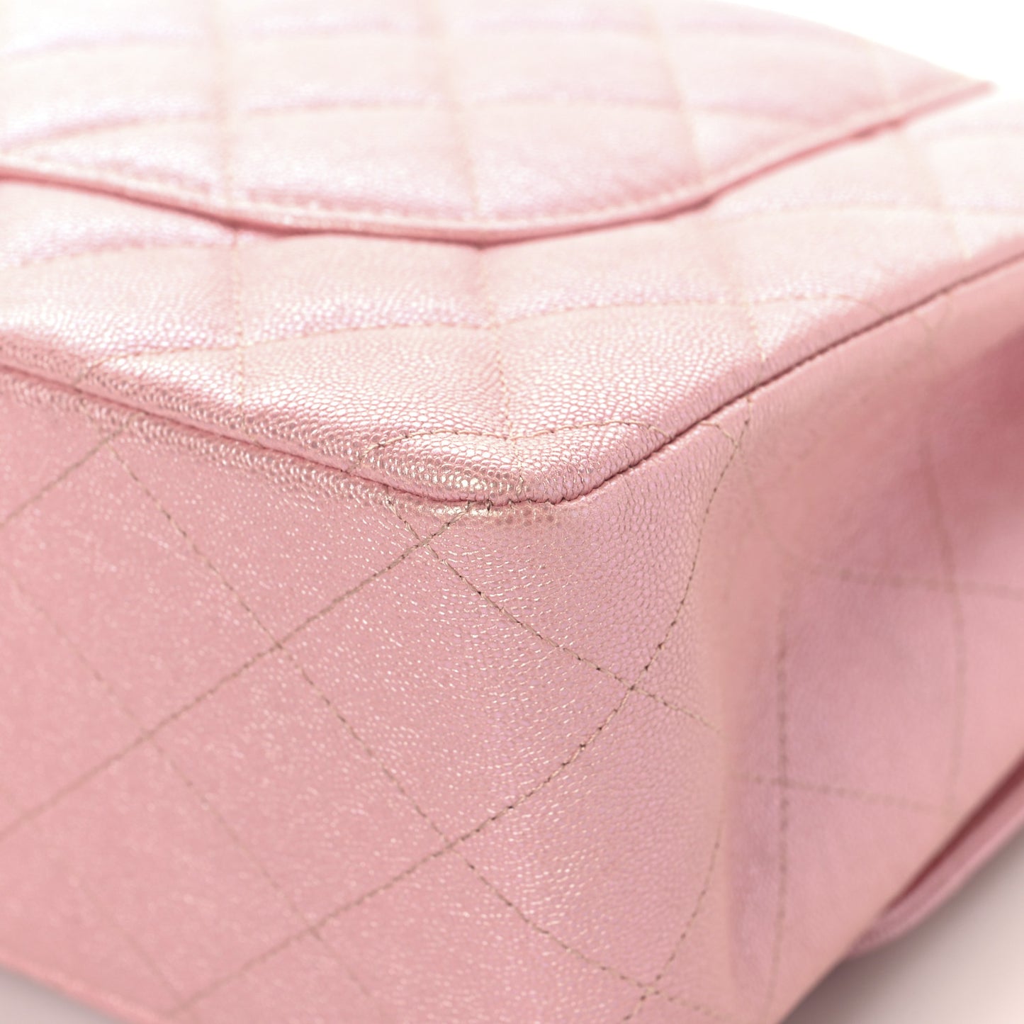 Iridescent Caviar Quilted Jumbo Double Flap Rose Pink