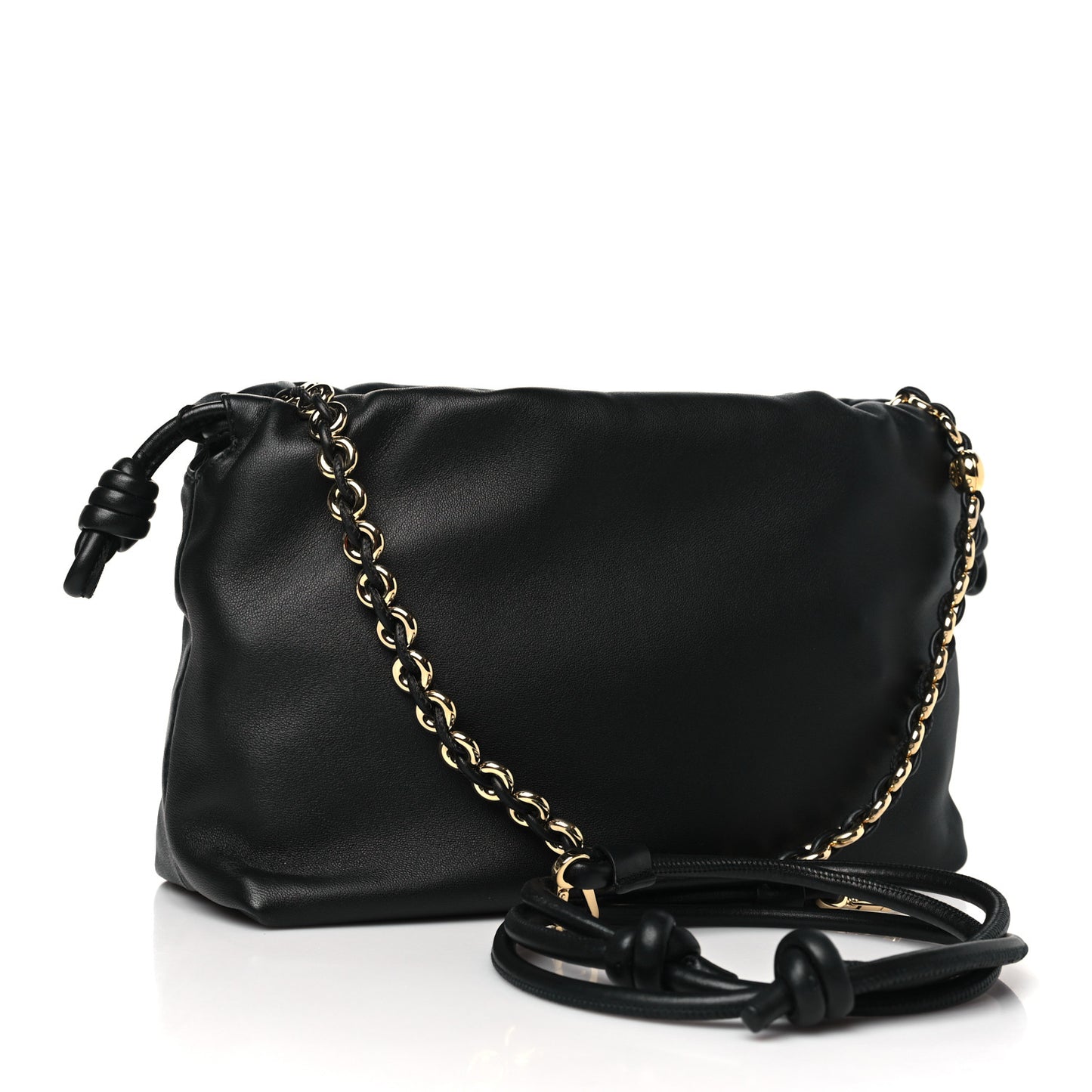 Mellow Nappa Donut Chain Flamenco Knot Clutch Black