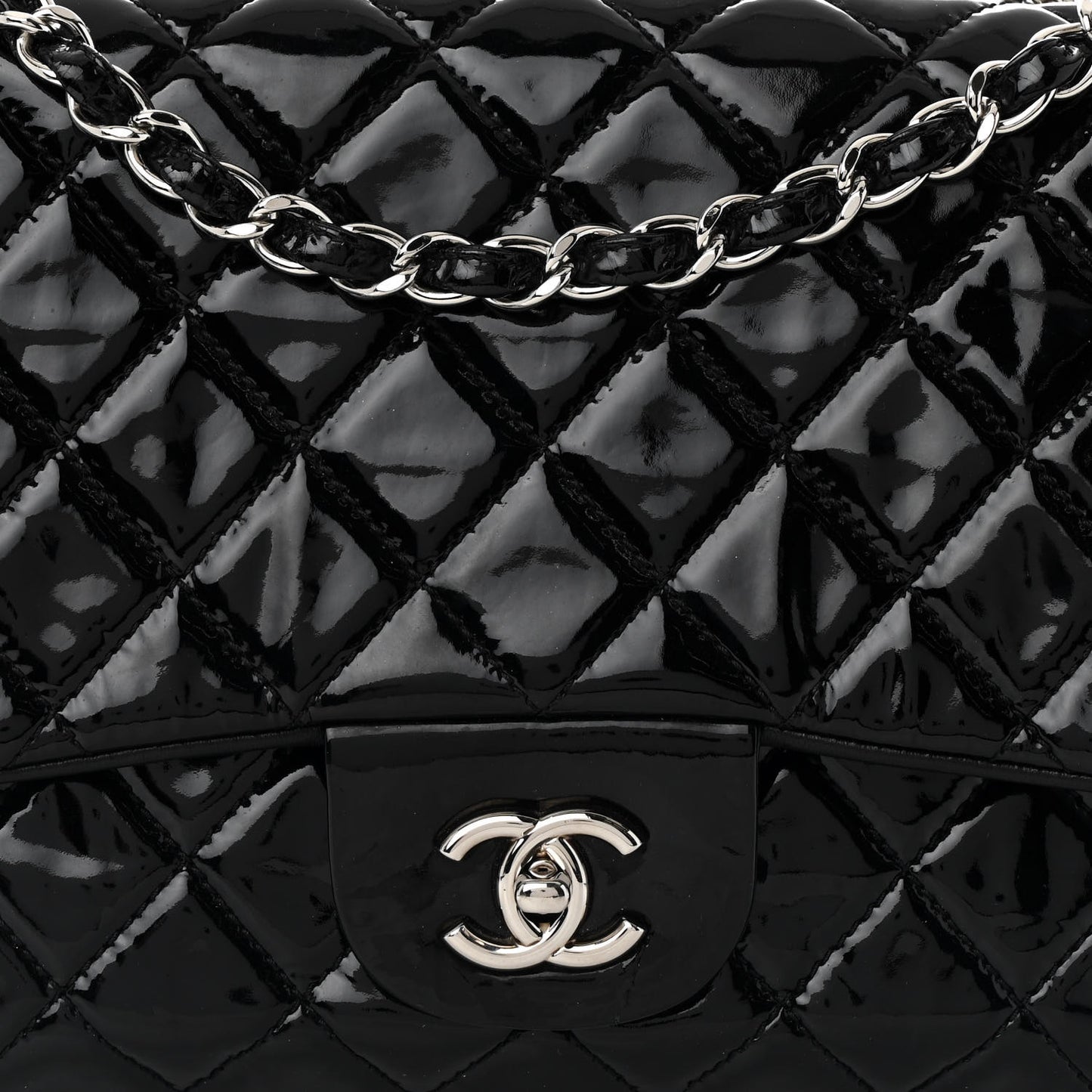 Patent Quilted Jumbo Single Flap Black