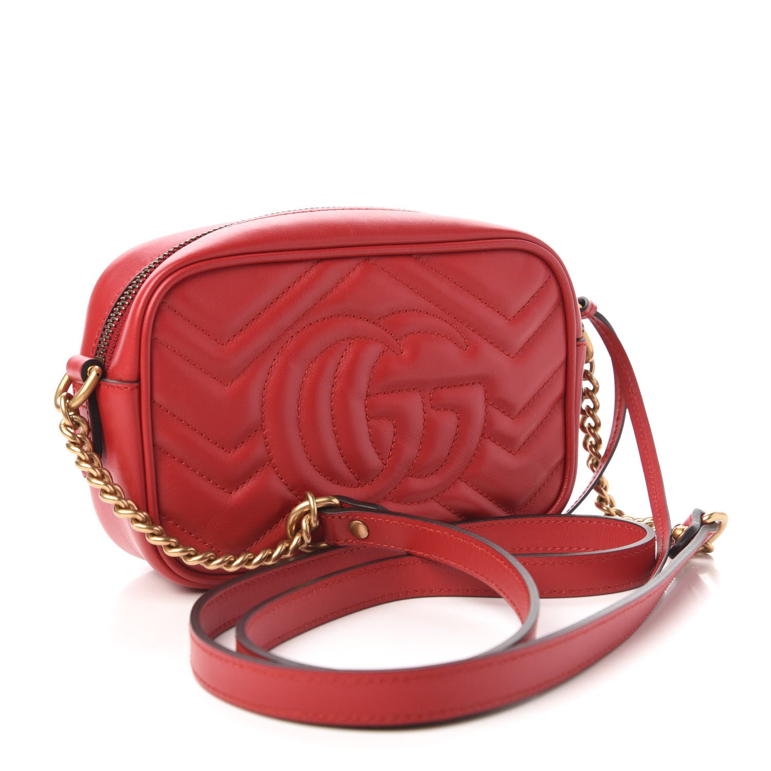 Gucci Calfskin Matelasse Mini GG Marmont Chain Shoulder Bag Hibiscus Red 3 of 10