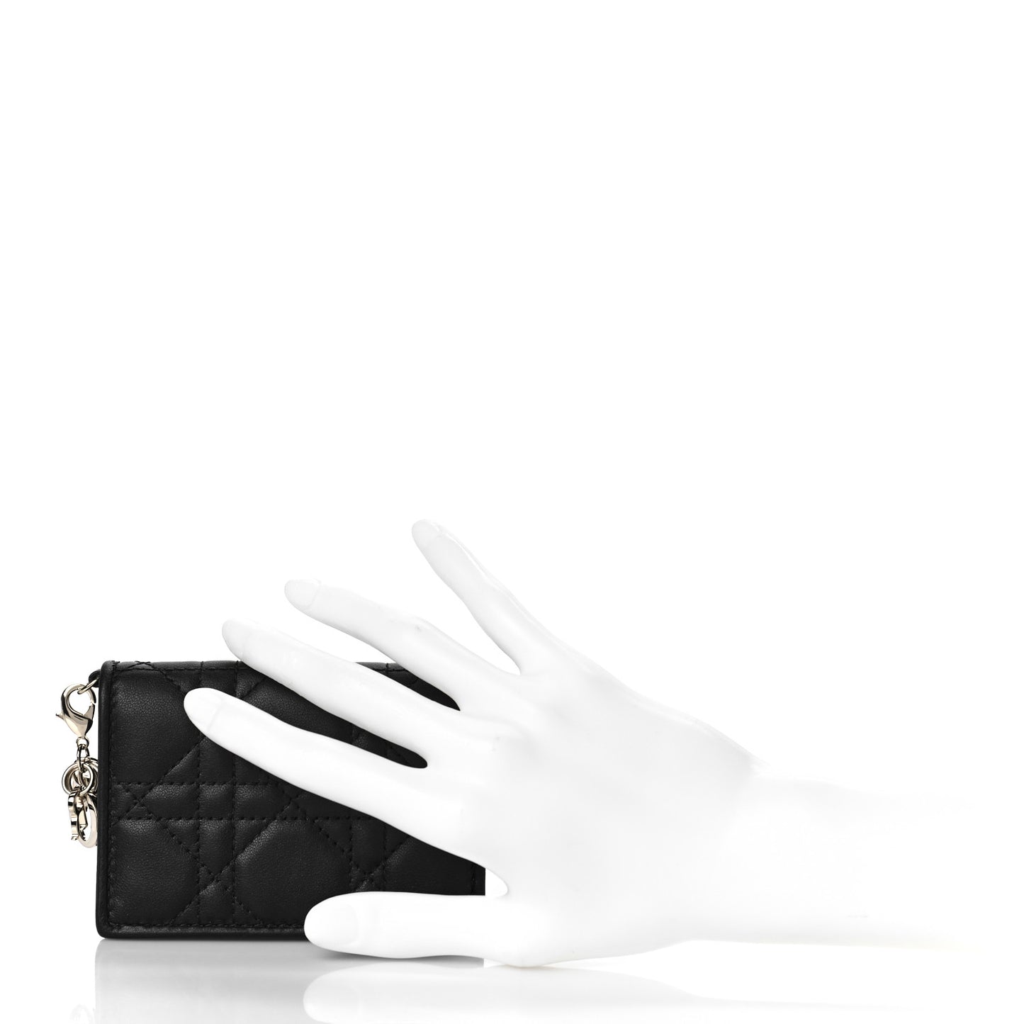 Lambskin Cannage Small Lady Dior Flap Card Holder Black