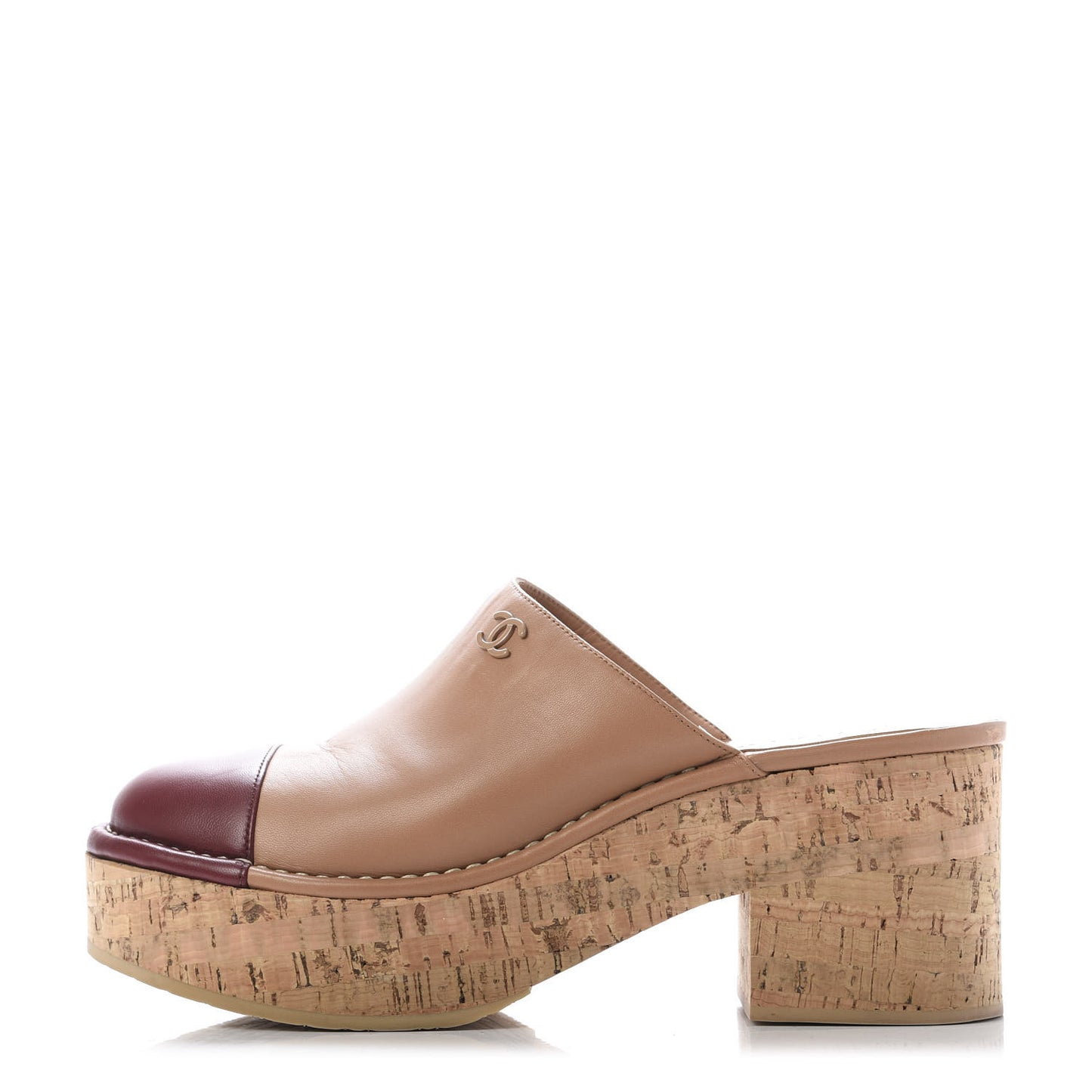 Calfskin Cork Cap Toe CC Clogs 41 Beige Burgundy