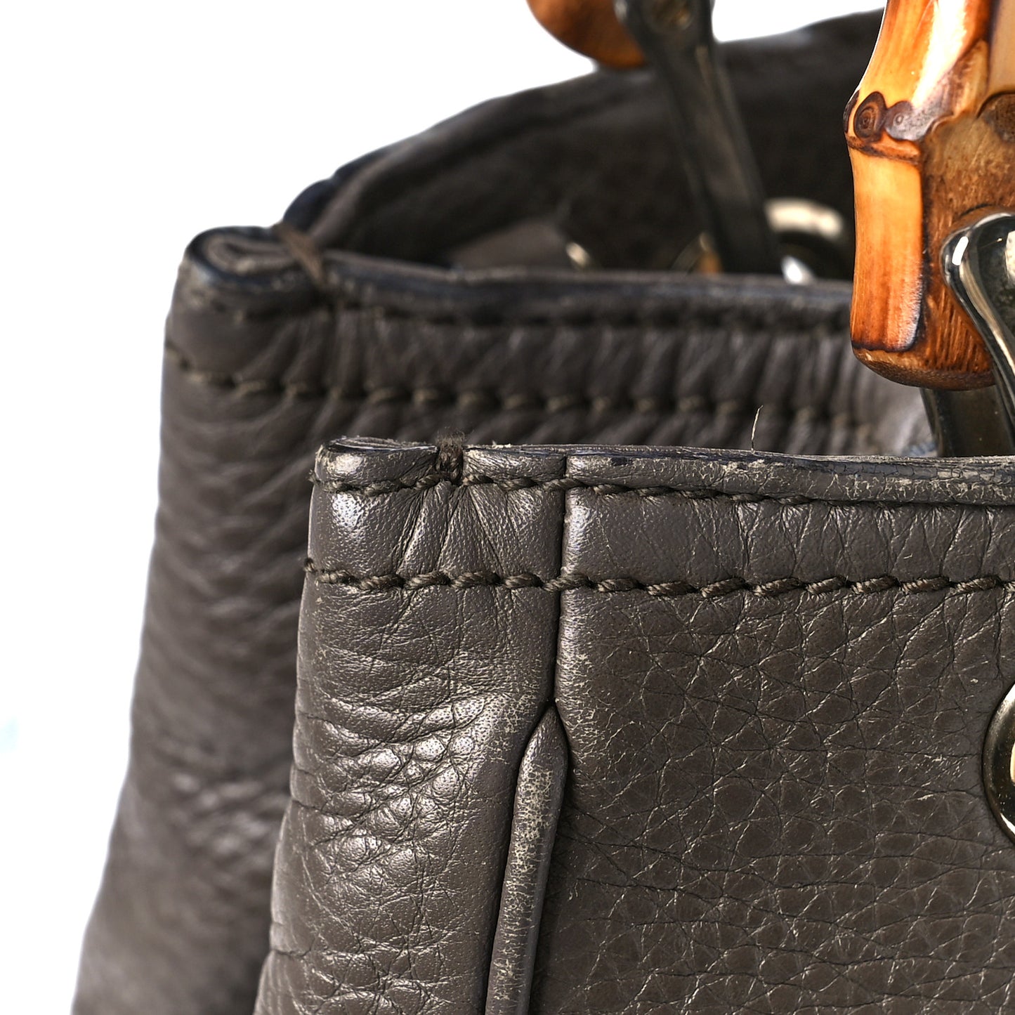 Calfskin Small Bamboo Shopper Tote Grey Field