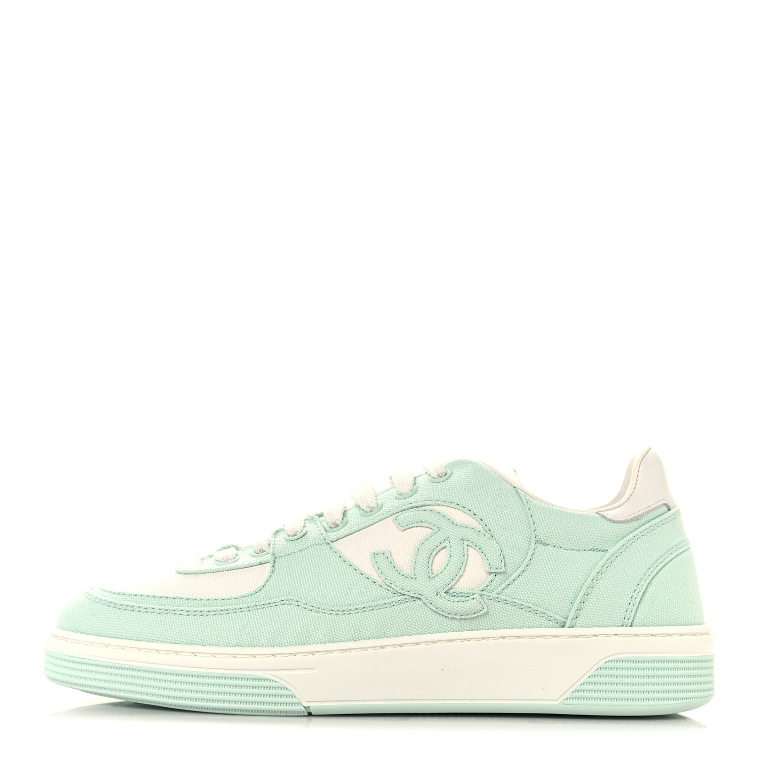 Chanel Cotton Sneakers 38.5 Light Turquoise White 1 of 9