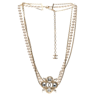 Chanel Pearl Crystal Beaded CC Necklace Gold 3 of 6