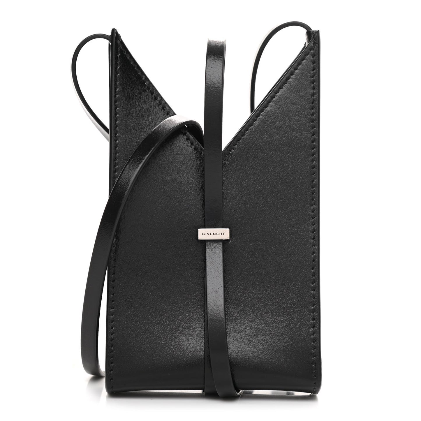 Calfskin Mini Cut Out Phone Crossbody Pouch Black