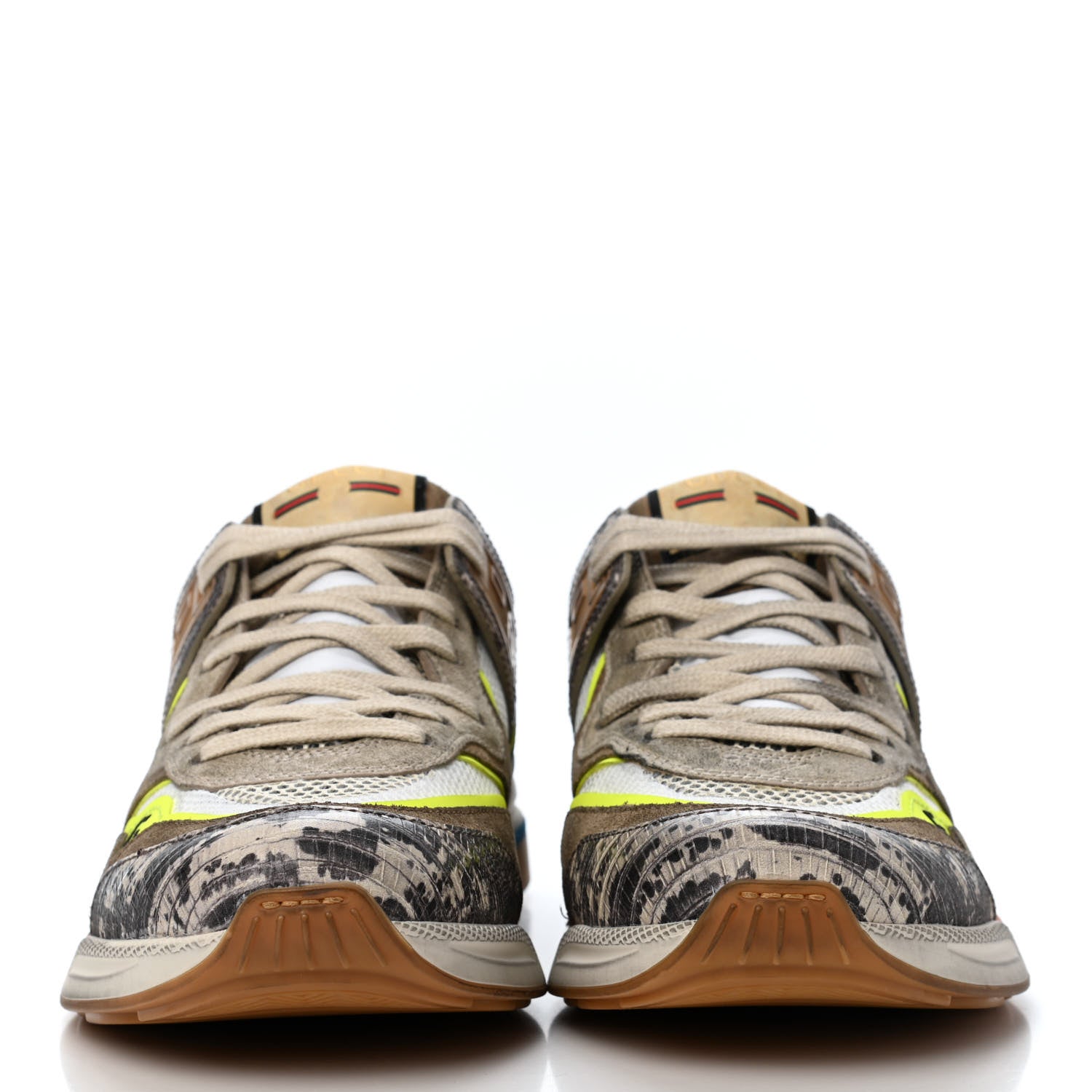 Gucci Suede Calfskin Tejus Printed Womens Ultrapace Sneakers 41 Natural Ardesia Neon Yellow 2 of 9