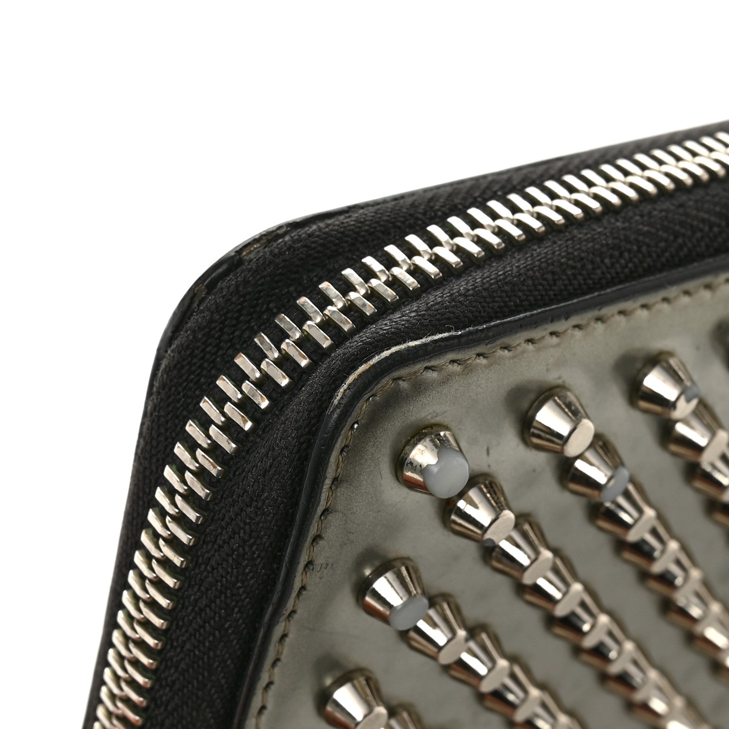 Christian Louboutin Metallic Patent Panettone Spiked Zip Around Wallet Silver 9 of 12