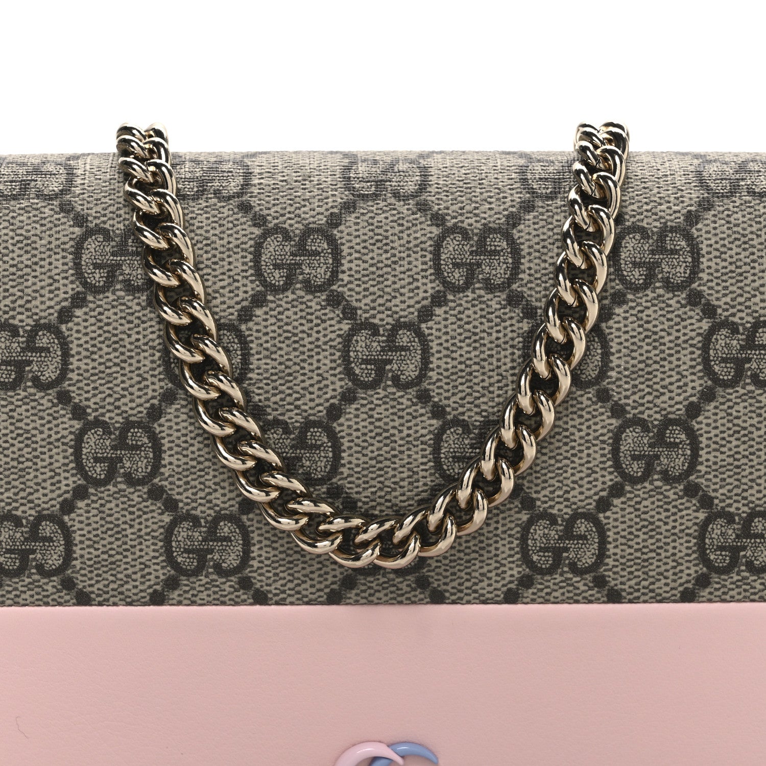 Gucci GG Supreme Monogram Textured Dollar Calfskin Mini GG Marmont Chain Wallet Light Pink Blue Beige 7 of 9