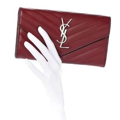 Saint Laurent Grain De Poudre Matelasse Chevron Monogram Flap Wallet Palissandre 5 of 12