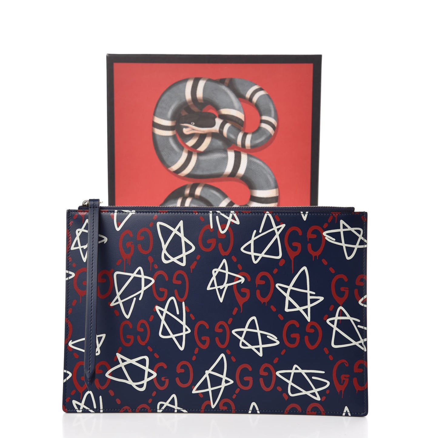 Calfskin GucciGhost Print Pouch Blue Agata Hibiscus Red