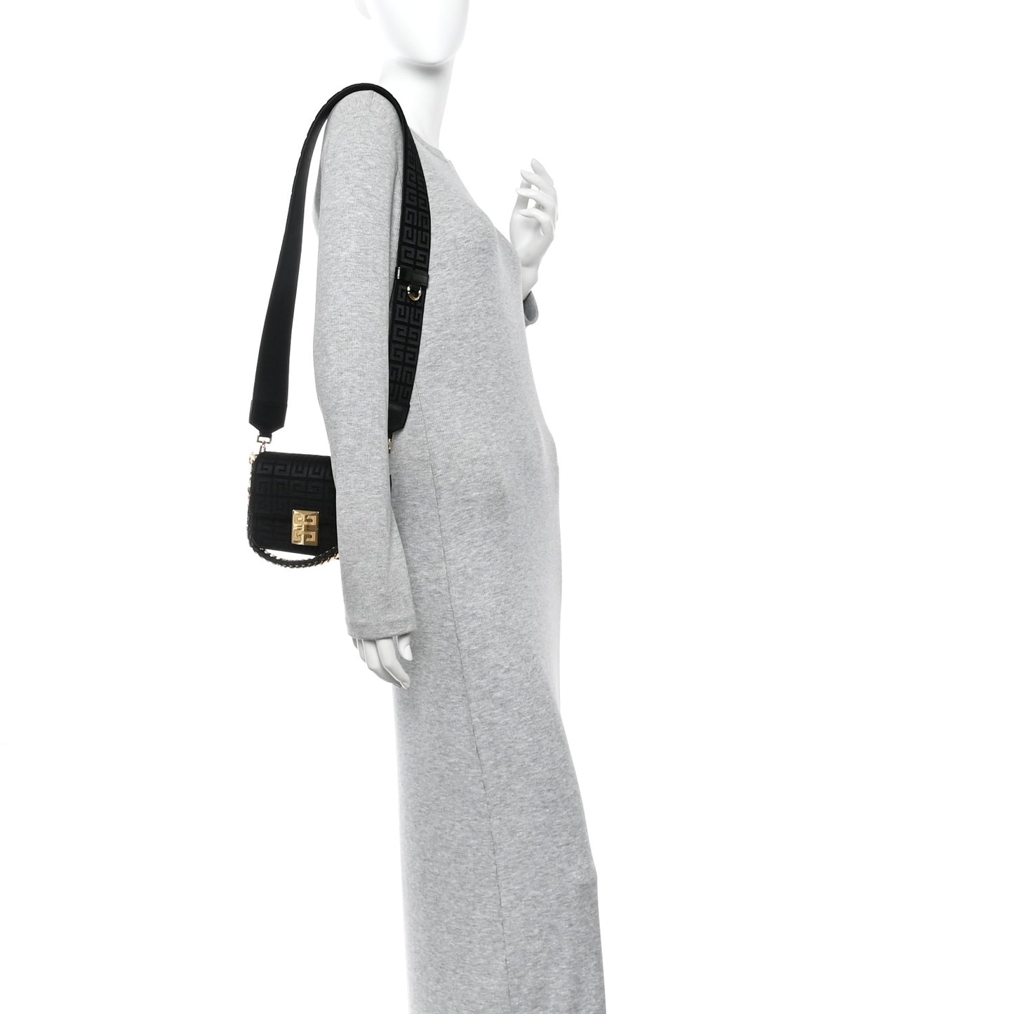 Canvas Woven Embroidered Small 4G Bag With Chain Black