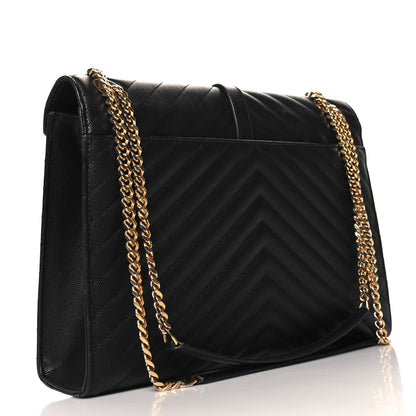 Saint Laurent Grain De Poudre Matelasse Chevron Large Monogram Satchel Black 3 of 10