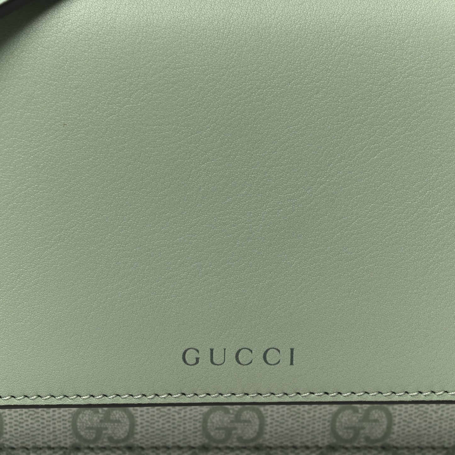 GG Supreme Monogram Textured Calfskin Emblem Wallet On Chain Sage Green
