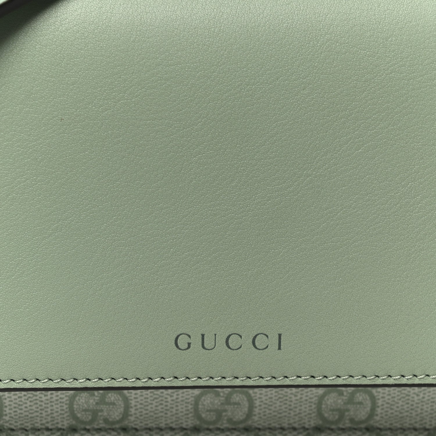 Gucci GG Supreme Monogram Textured Calfskin Emblem Wallet On Chain Sage Green 8 of 11