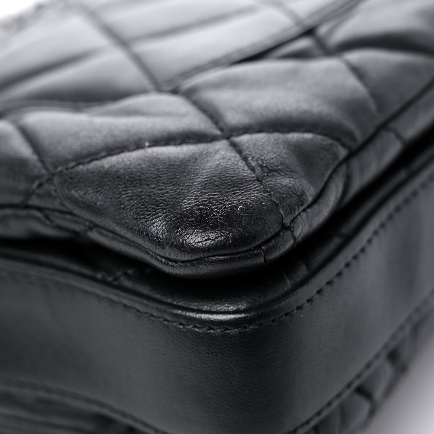 Lambskin Quilted Jumbo 3 Flap Black