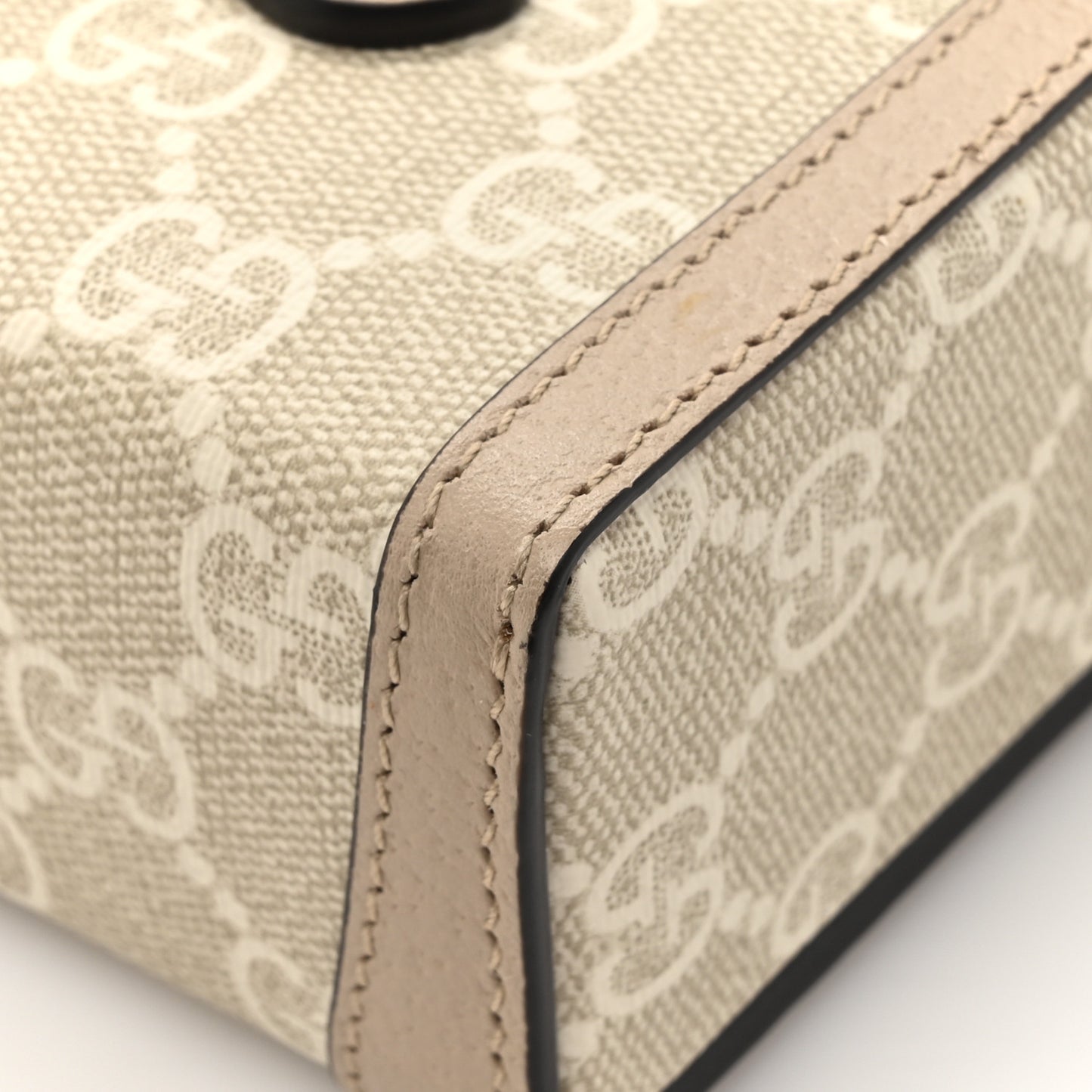 GG Supreme Monogram Textured Dollar Calfskin Mini Horsebit 1955 Shoulder Bag Beige Mystic White Oatmeal