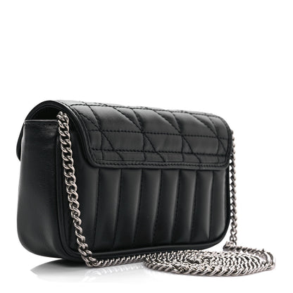 Gucci Calfskin Matelasse Aria Super Mini GG Marmont Shoulder Bag Black 3 of 9