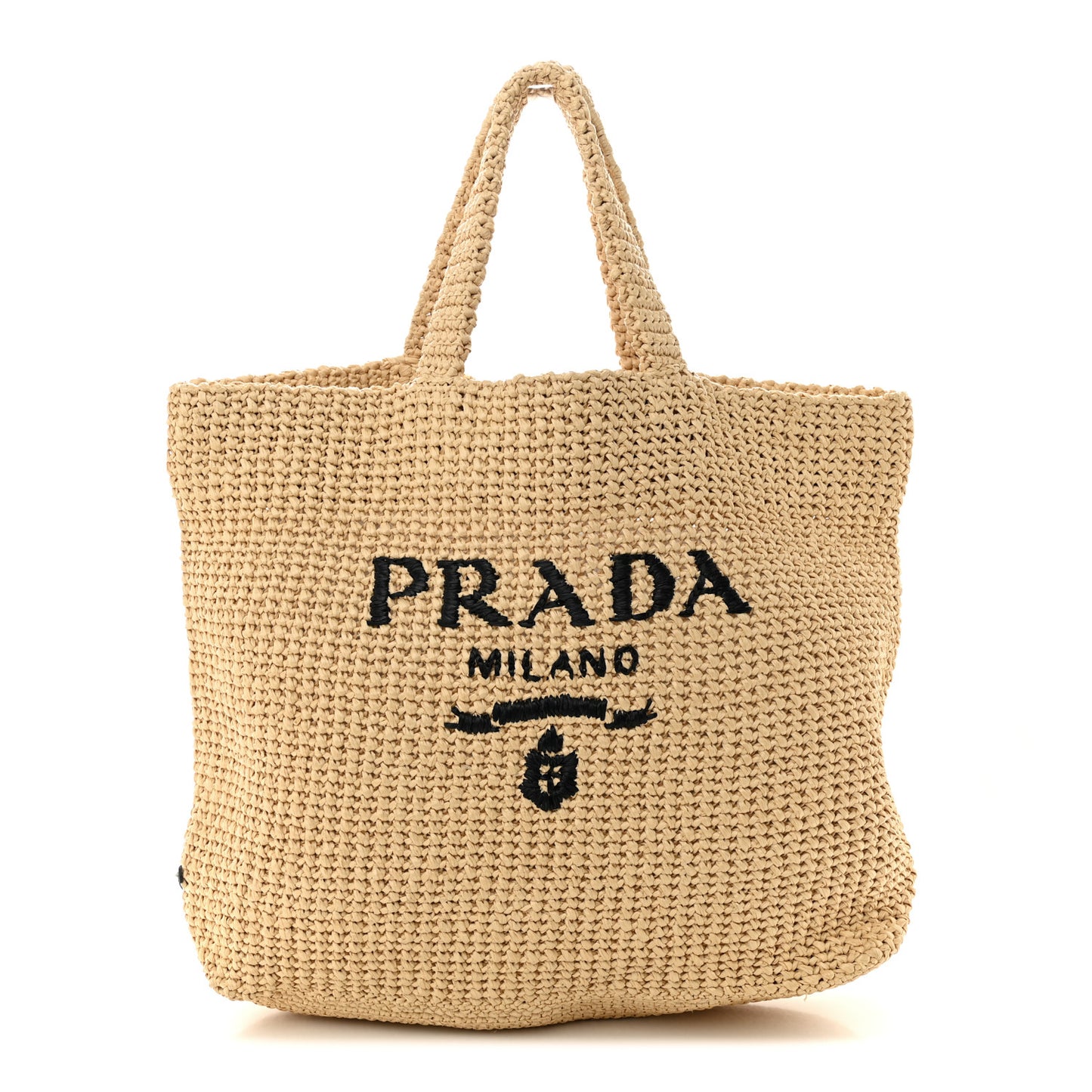 Yarn Raffia Effect Crochet Embroidered Logo Tote Naturale
