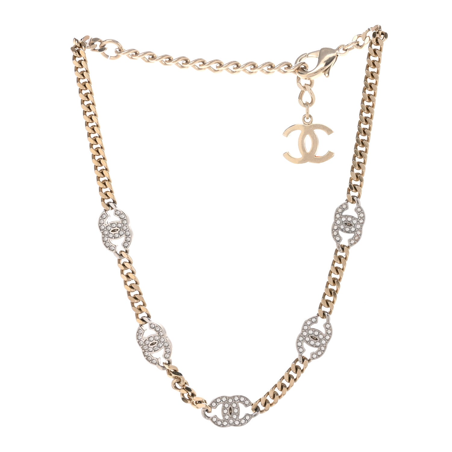 Chanel Crystal Chain CC Link Choker Gold Silver 3 of 6