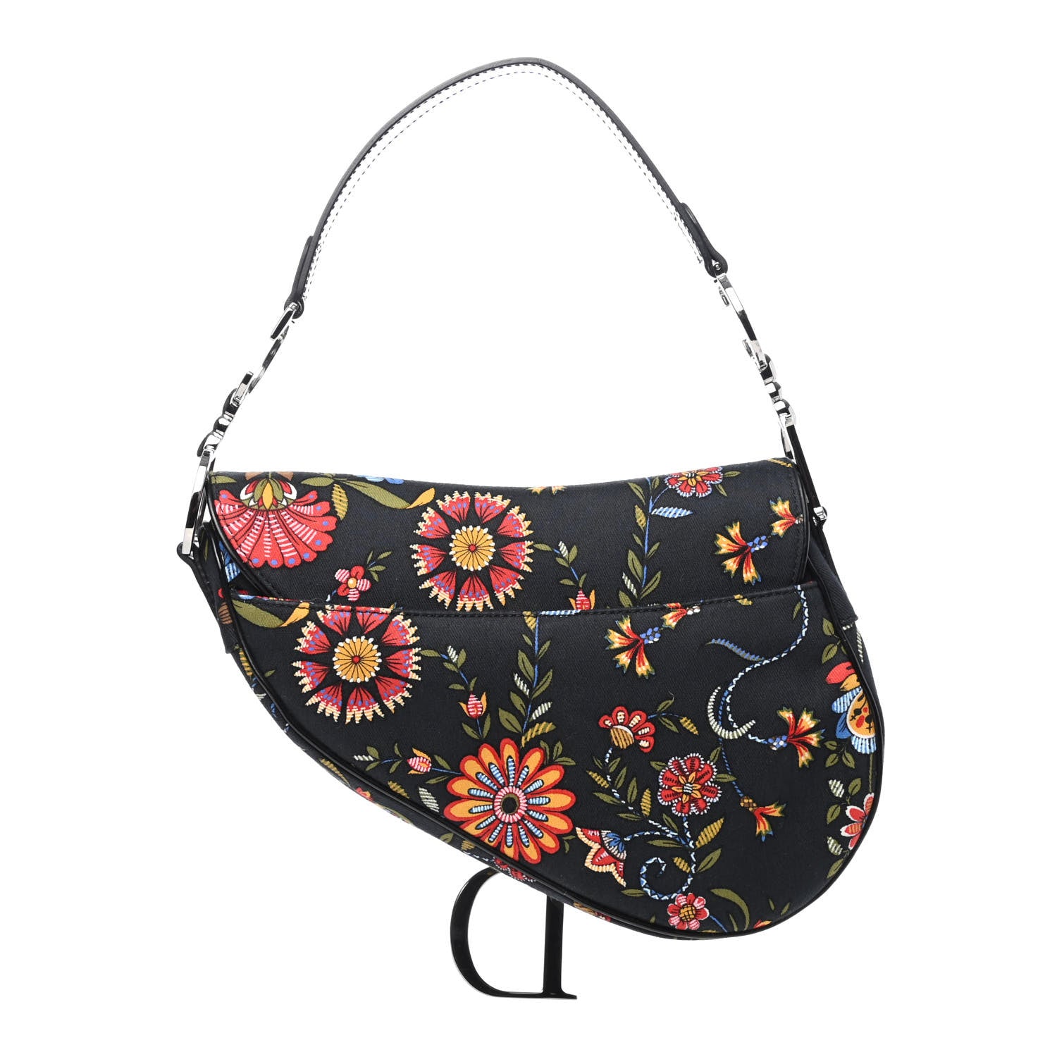 Christian Dior Canvas Floral Saddle Bag Black 2 of 4