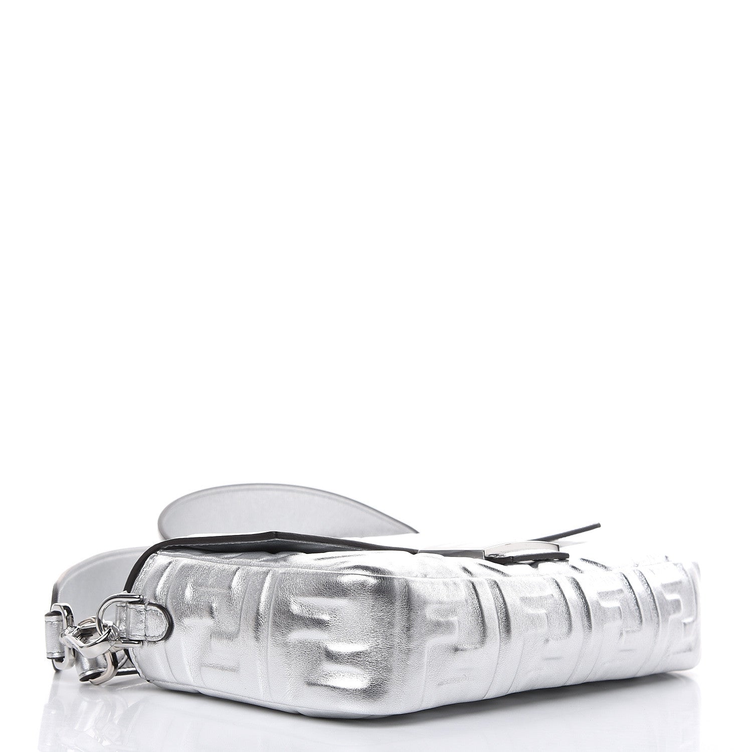 Fendi Vitello Catalan Mirror FF 1974 Embossed Baguette Argento 4 of 9