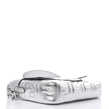 Fendi Vitello Catalan Mirror FF 1974 Embossed Baguette Argento 4 of 9