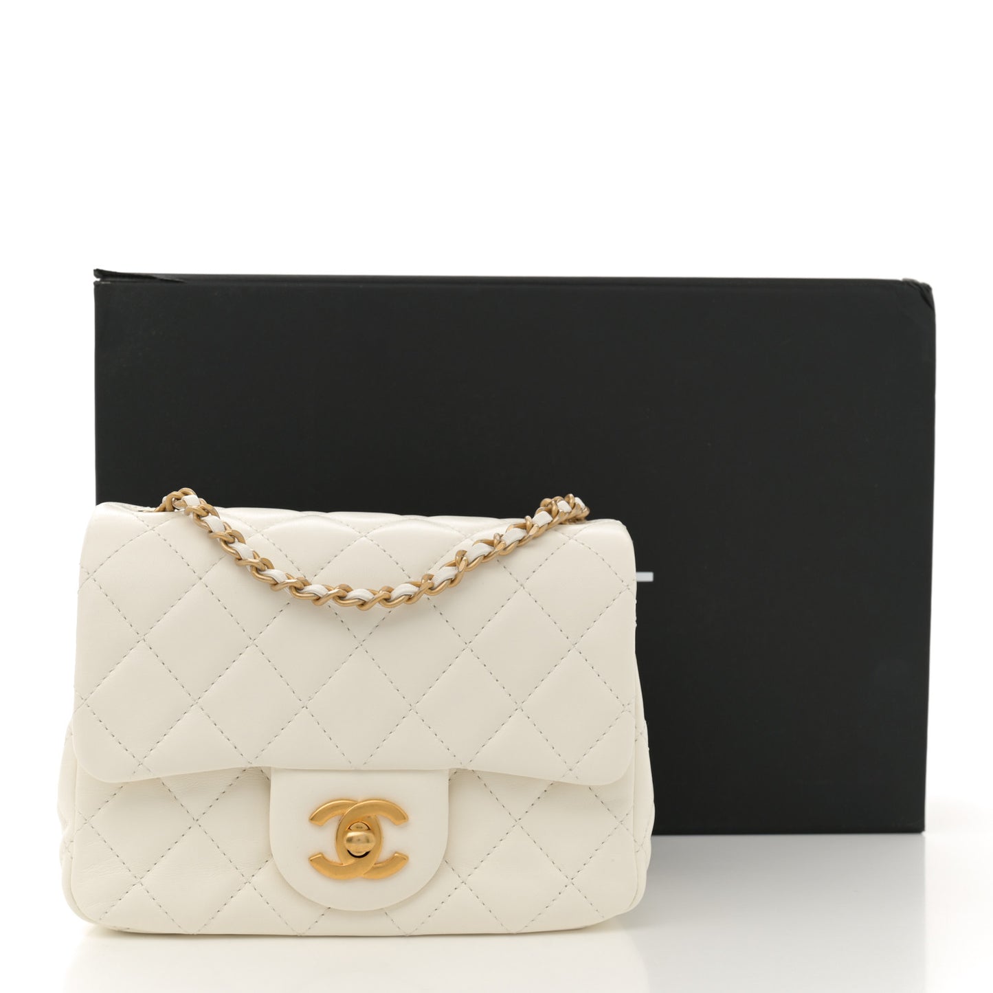 Lambskin Quilted Mini Pearl Crush Flap White