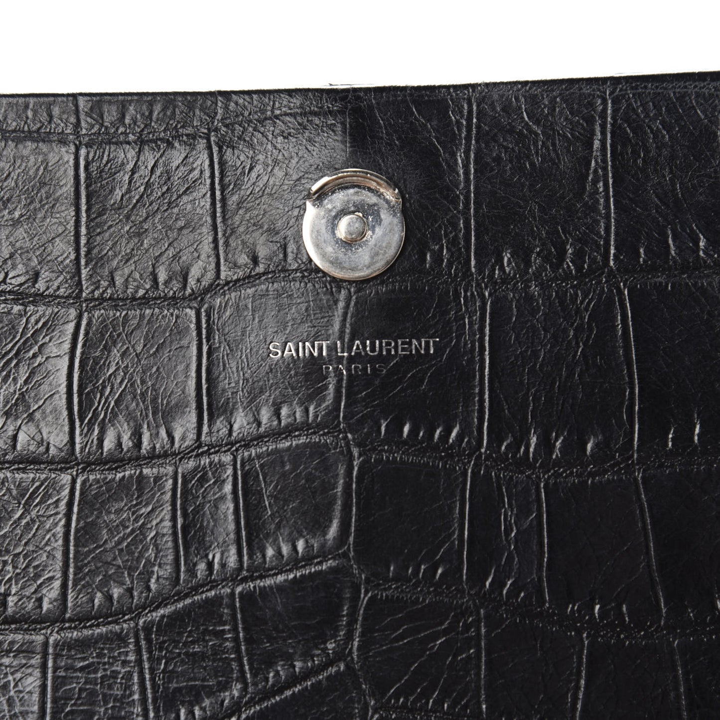 Calfskin Crocodile Embossed Medium Classic Monogram Kate Tassel Satchel Black