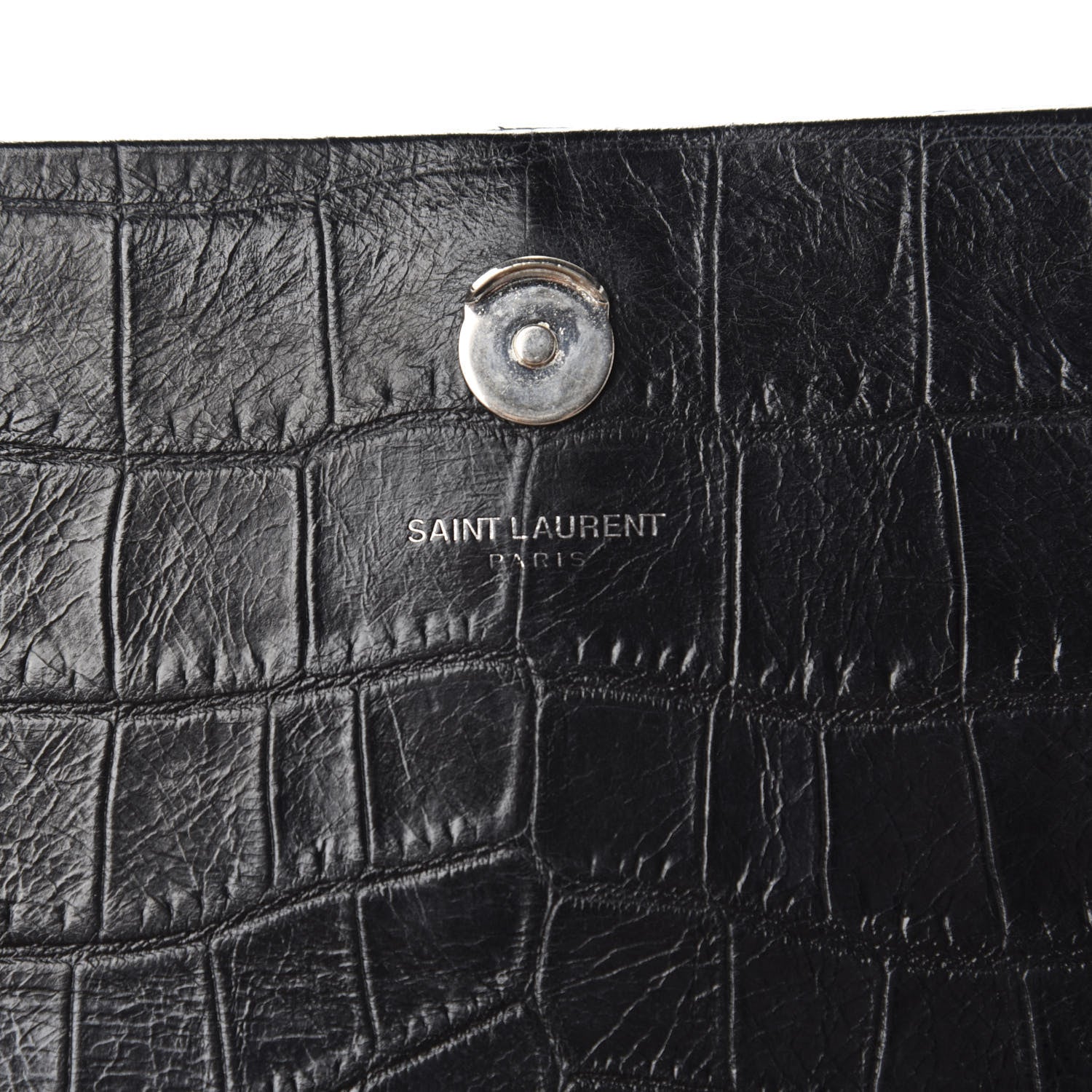 Saint Laurent Calfskin Crocodile Embossed Medium Classic Monogram Kate Tassel Satchel Black 8 of 11
