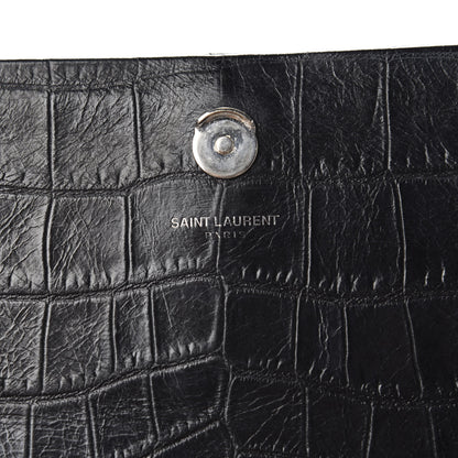 Saint Laurent Calfskin Crocodile Embossed Medium Classic Monogram Kate Tassel Satchel Black 8 of 11