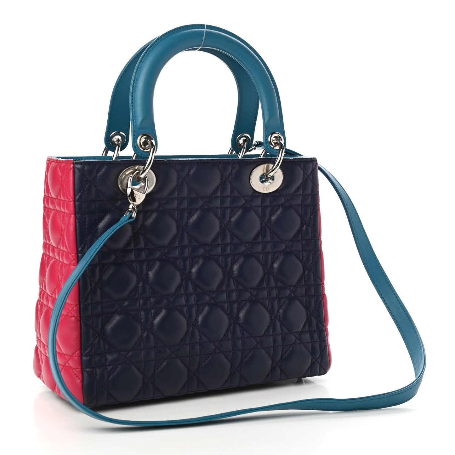 Lambskin Cannage Medium Tri-Color Lady Dior Sapphire Fuchsia Turquoise