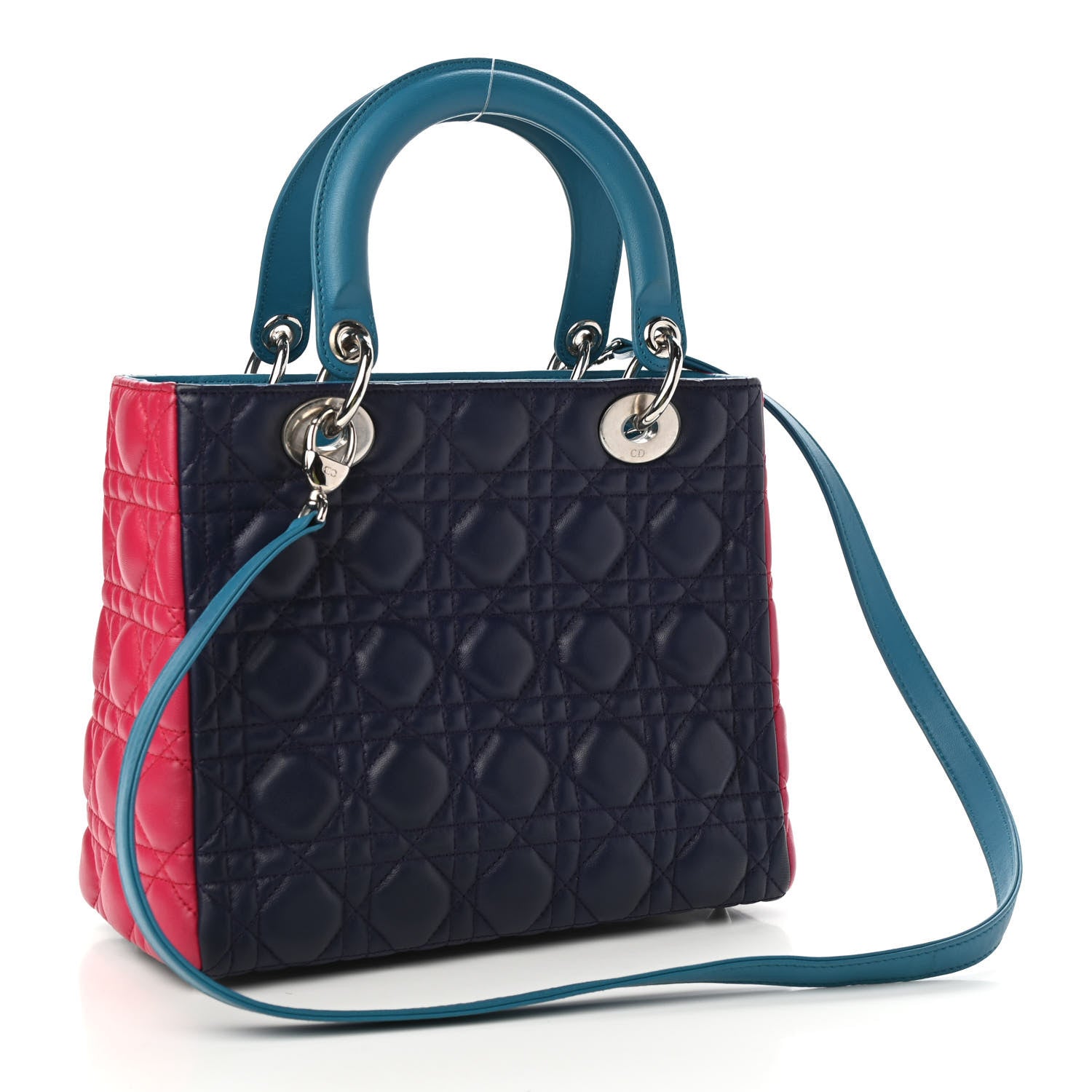 Christian Dior Lambskin Cannage Medium Tri-Color Lady Dior Sapphire Fuchsia Turquoise 3 of 10