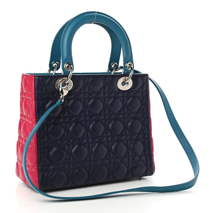 Christian Dior Lambskin Cannage Medium Tri-Color Lady Dior Sapphire Fuchsia Turquoise 3 of 10