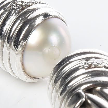 David Yurman Sterling Silver Pearl Diamond 10mm Cable Classics Hinged Bracelet XL 6 of 7