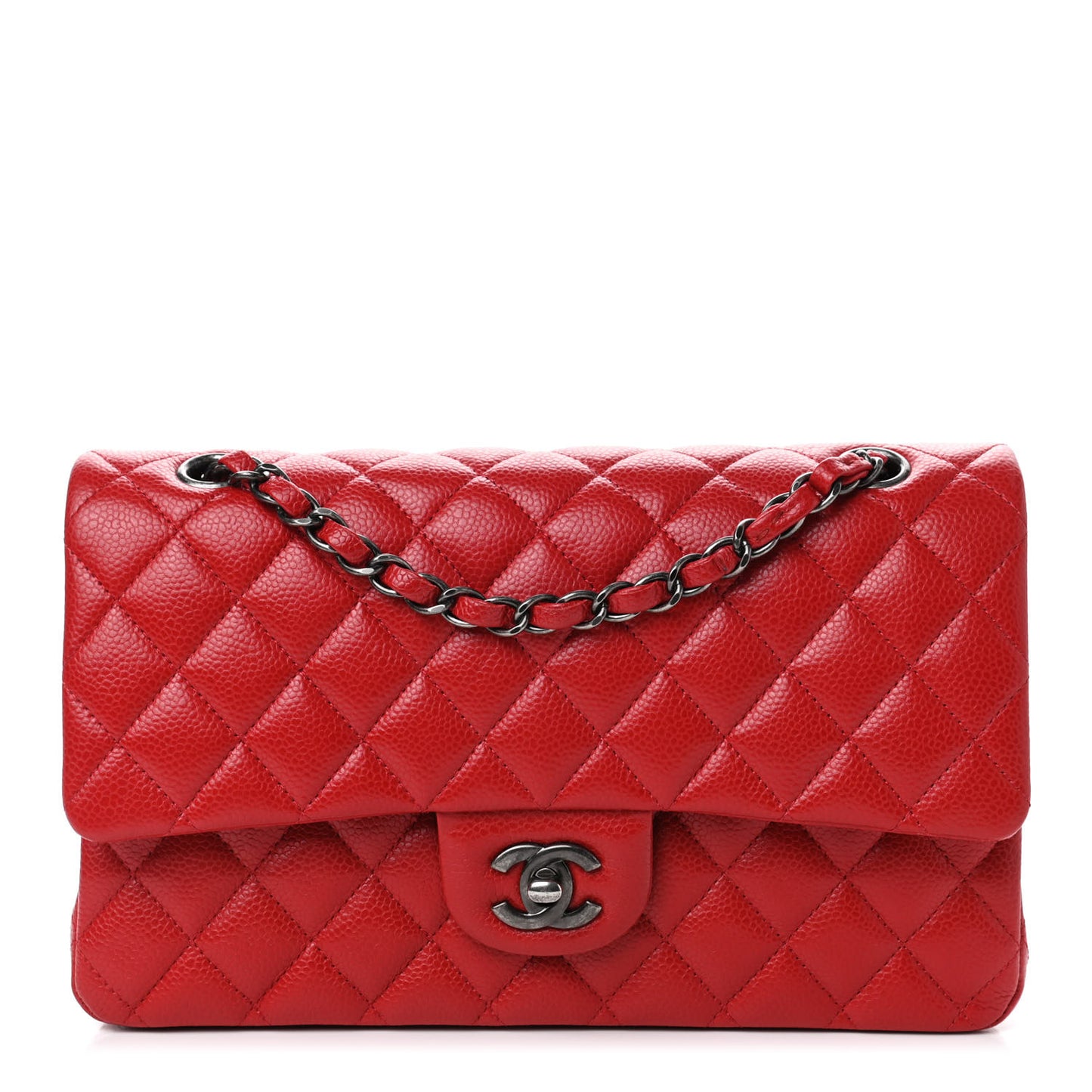 Caviar Quilted Medium Double Flap Red