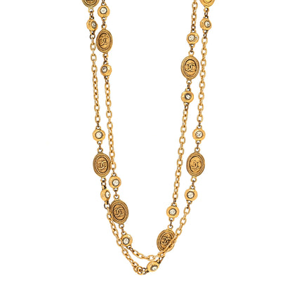 Chanel Crystal CC Medallion Station Necklace Gold 1 of 5